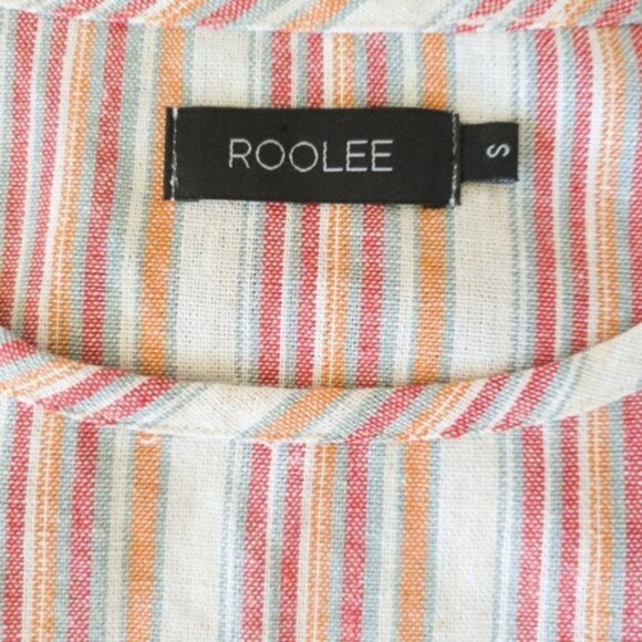 Roolee Striped Cotton Linine Button Side Hipster Woven Midi Dress w/ Pockets - Picture 8 of 16